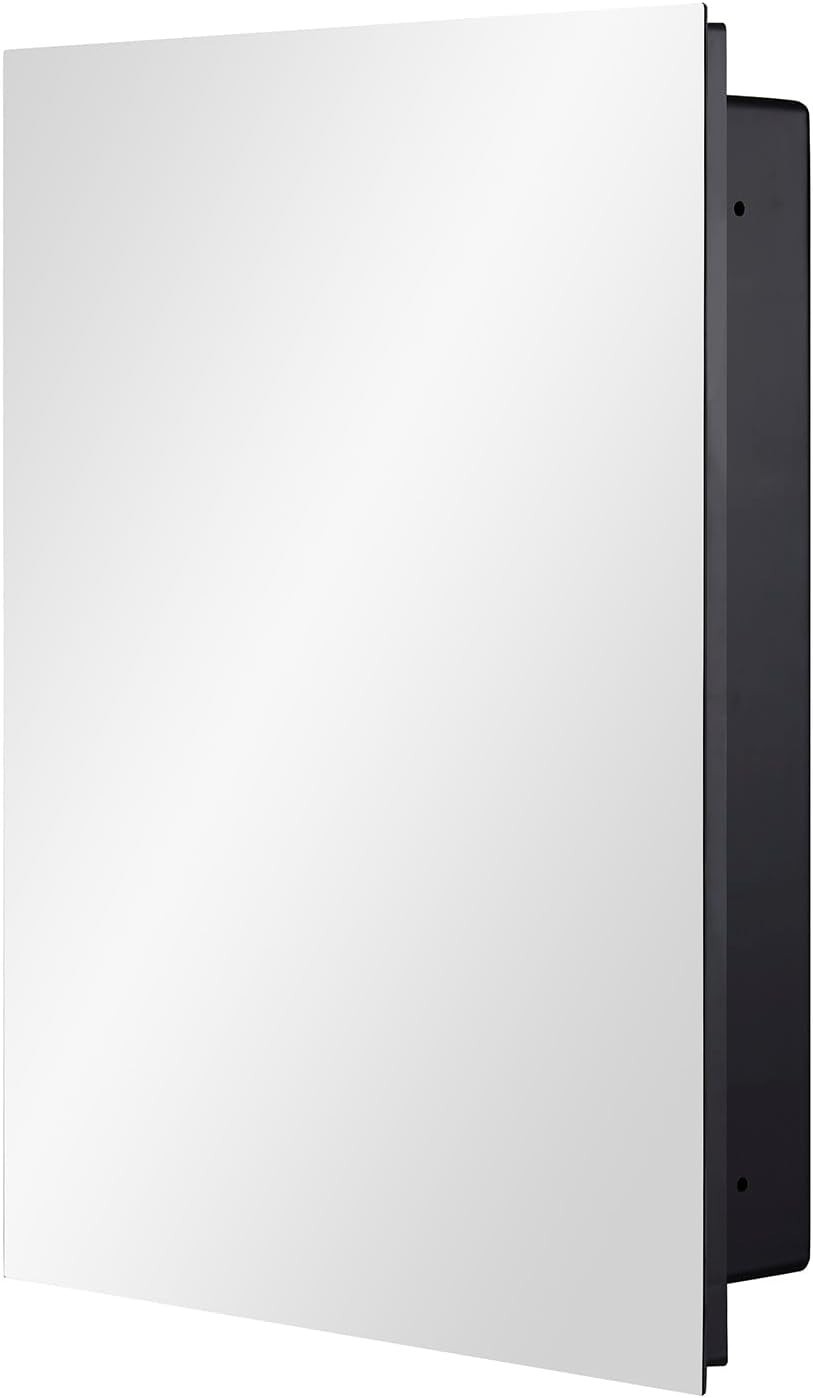 Wall-Mount Black Plastic Mirror Cabinet with Polished Edge & Adjustable Shelves