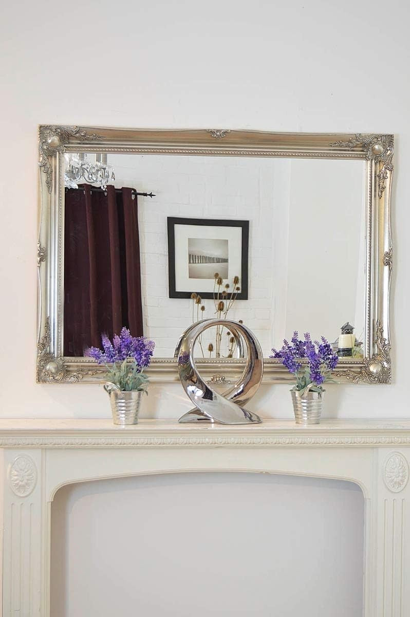 Large Ornate Wall Mirror 42x30” Antique Silver Frame | Elegant & Versatile