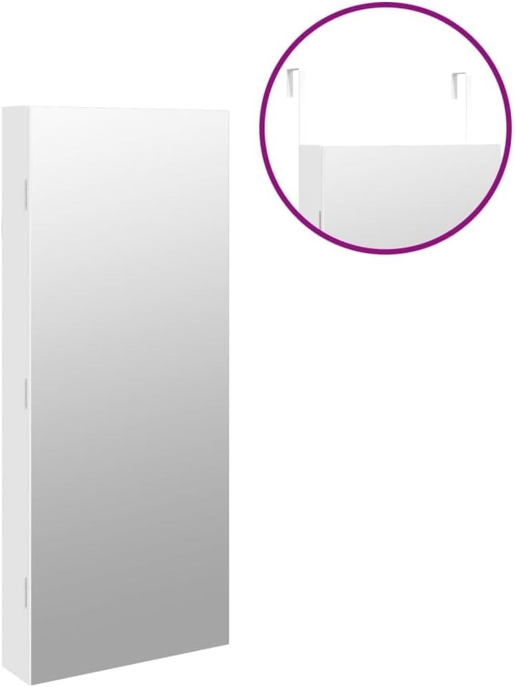 LED Wall Mounted Jewelry Armoire Frameless Mirror Lockable Storage White