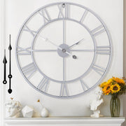 80CM Silent Wall Clock Roman Numerals Large Modern Silver Home Decor