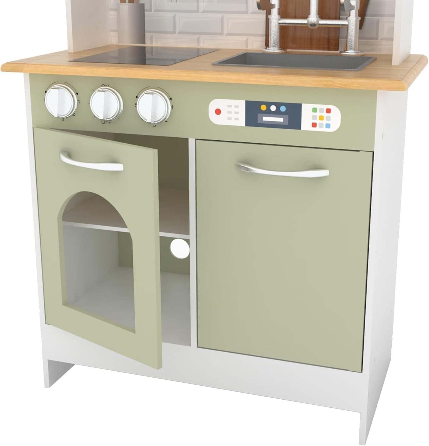 Wooden Kids Play Kitchen Farmhouse Toy Set Accessories Light Green