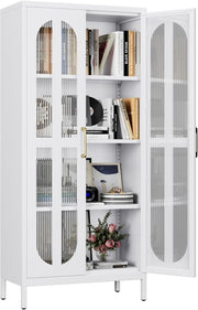 Adjustable 4-Tier Metal Storage Cabinet with Glass Doors – 155cm Tall