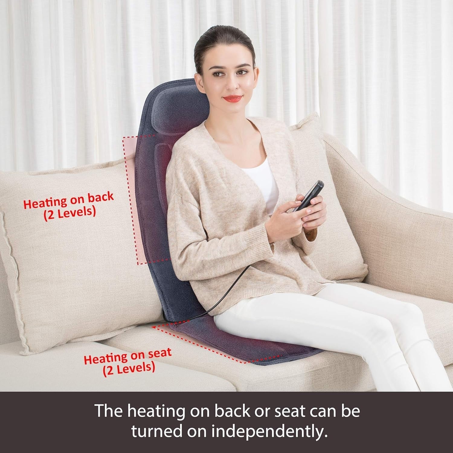 Vibration Back Massager Seat Pad with Heat 10 Motors Memory Foam Support Blue