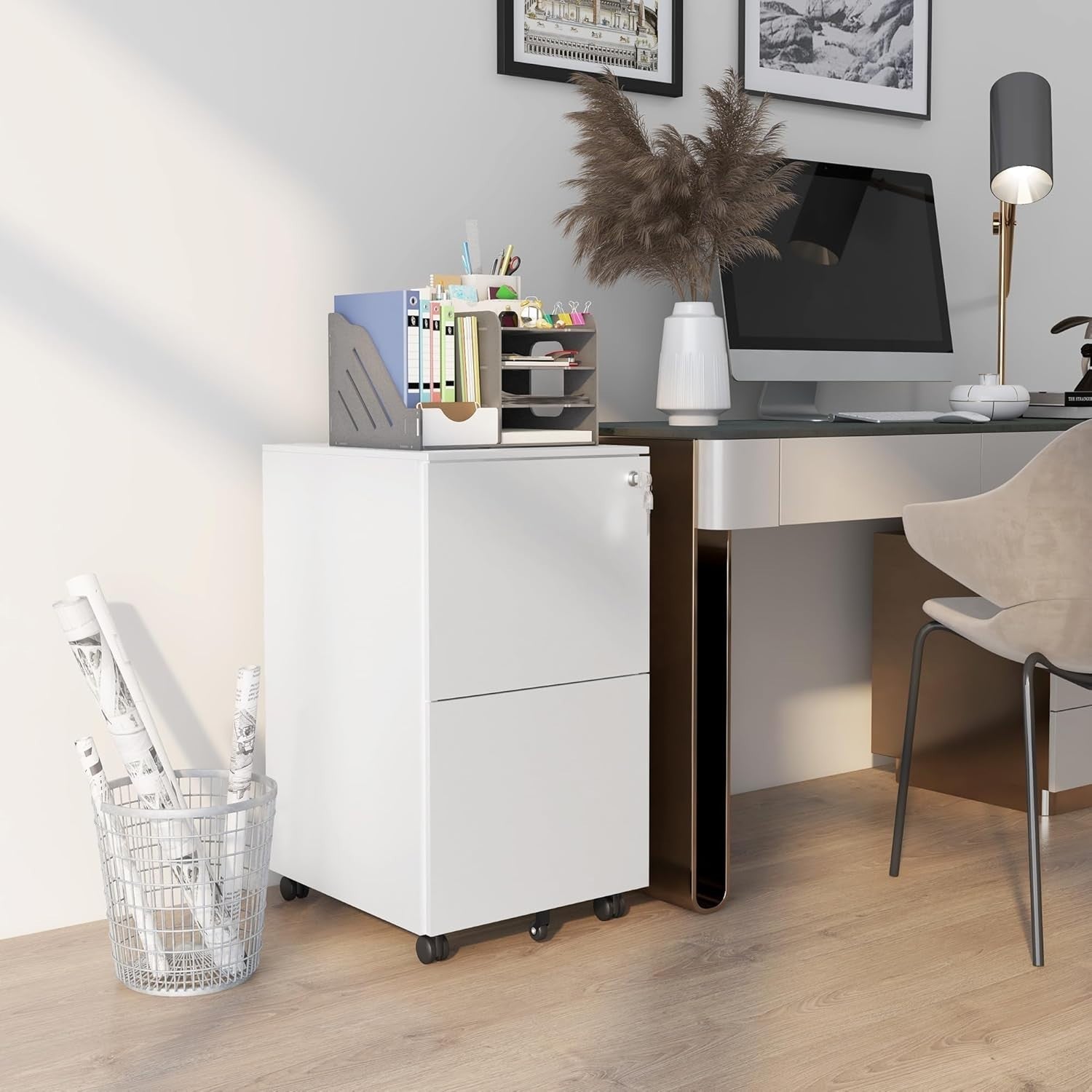 White 2 Drawer Lockable File Cabinet 37x43.5x67.5cm Steel