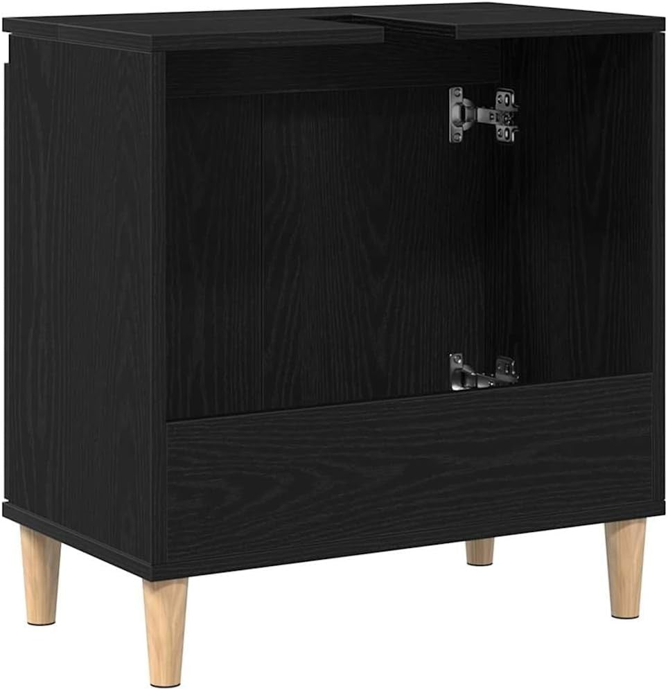 Black Oak Under Sink Bathroom Cabinet – Modern Vanity Storage Unit 58x33x60cm