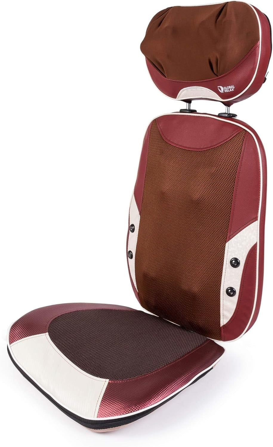 Shiatsu Massage Seat Backrest Kneading Heat Adjustable Headrest Portable Red