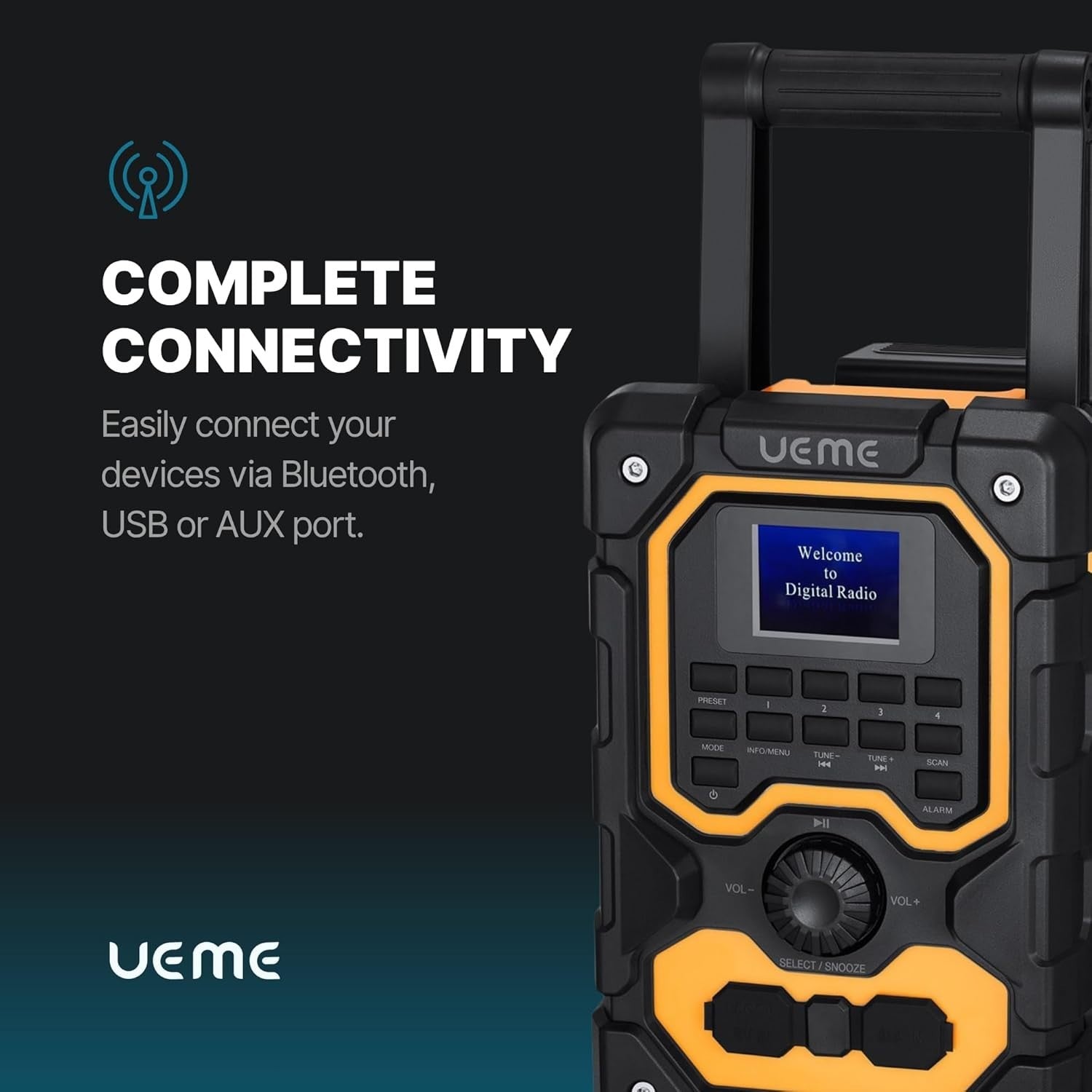 16W DAB/DAB+ FM Bluetooth Site Radio Rechargeable, USB AUX
