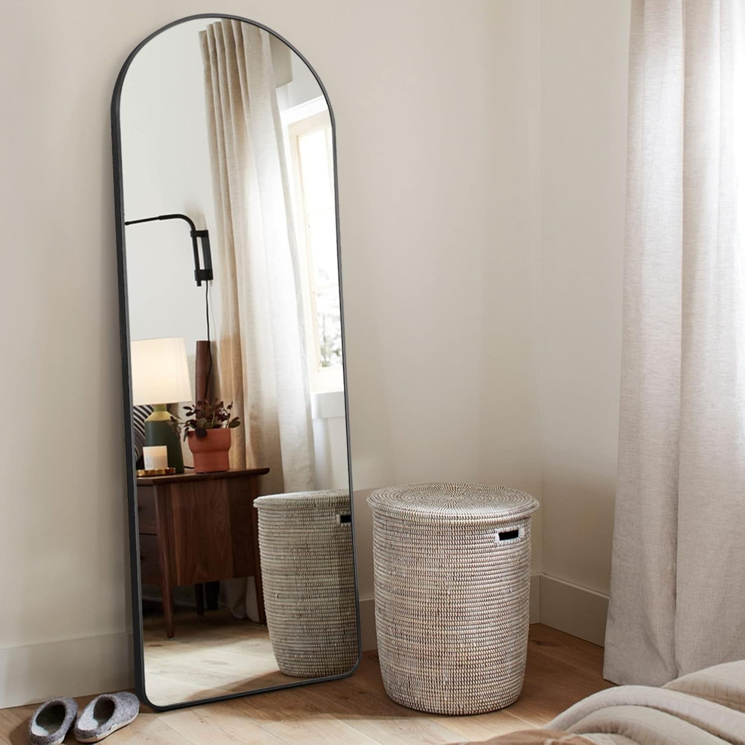 Full Length Arched Mirror 150x50cm Black Standing or Wall Mount HD Glass