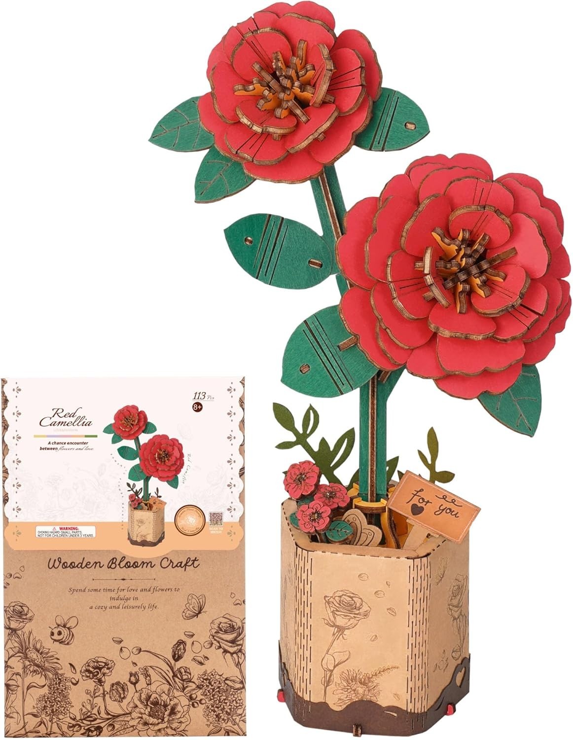 3D Wooden Flower Puzzle for Adults – Adjustable Floral Decor Gift