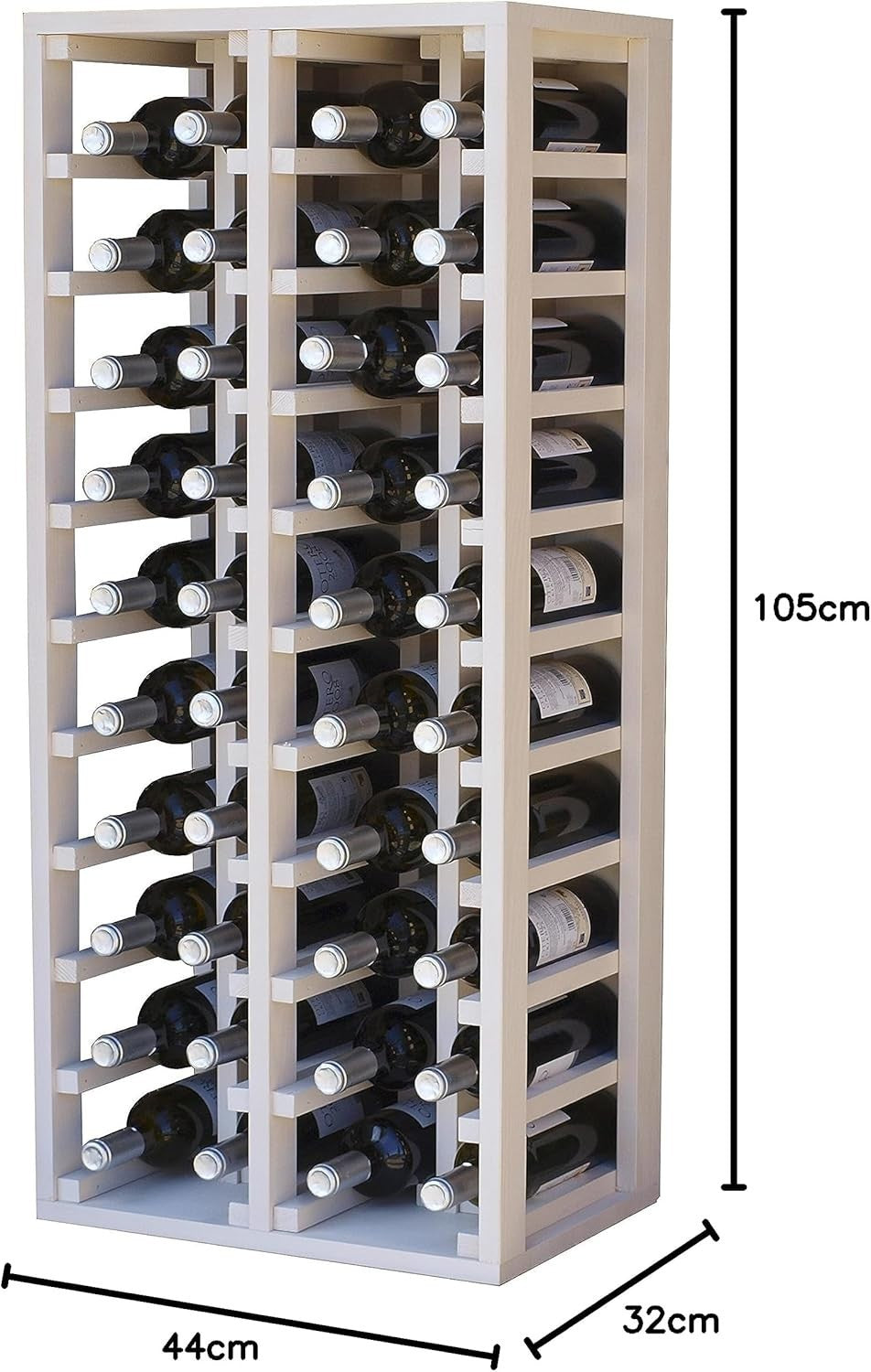 40 Bottle Wine Rack Tall Floor Standing Wooden Wine Storage Shelf White Modern