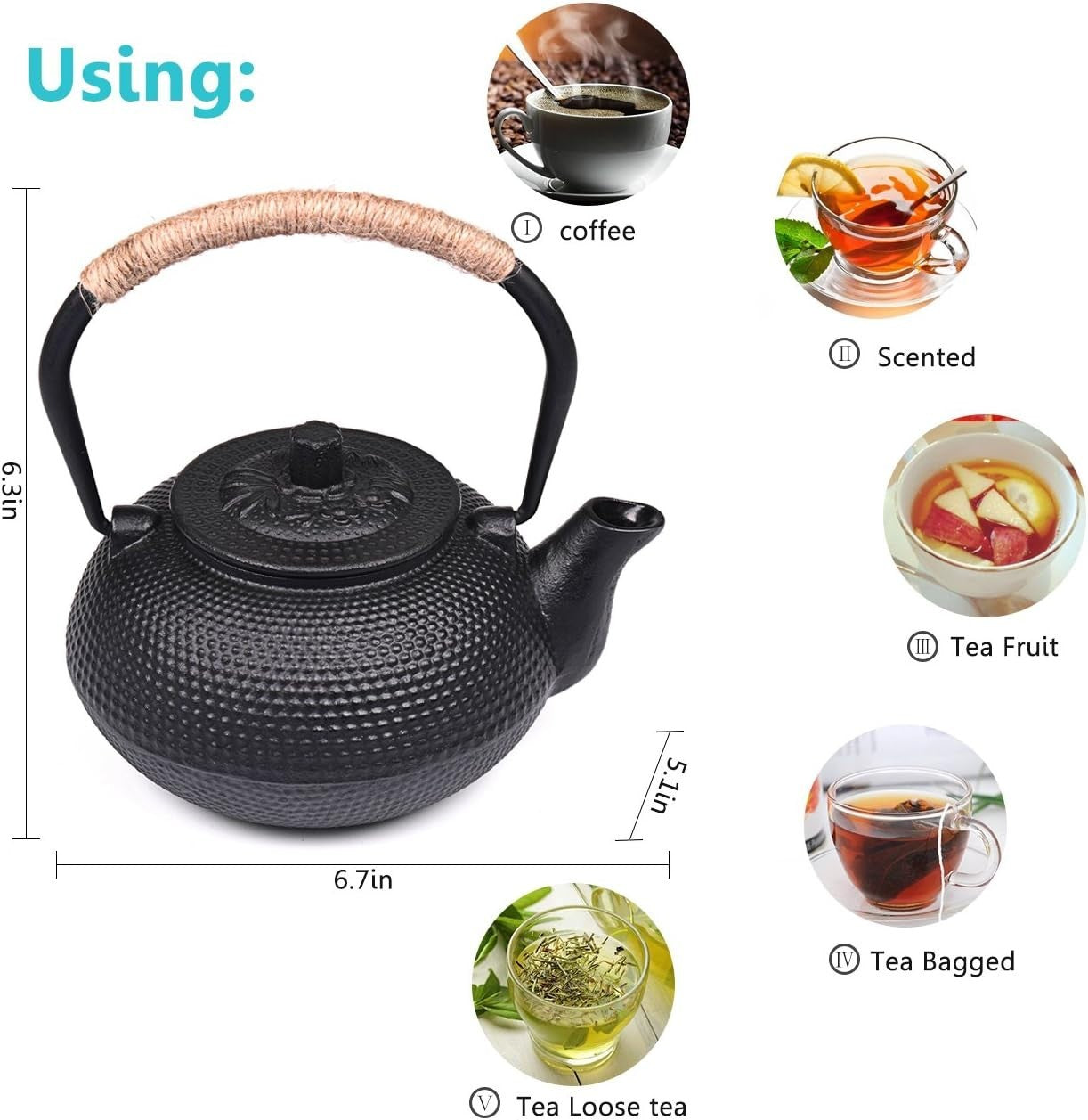 Cast Iron Teapot 650ml Japanese Tetsubin Tea Pot w/ Infuser Black