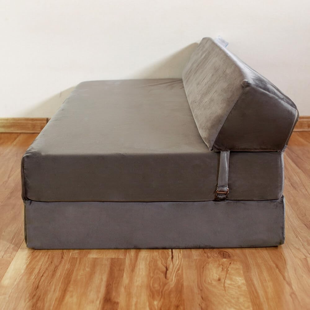 Folding Z Bed Sofa Chair Double Futon Mattress Grey Velvet Guest Bed