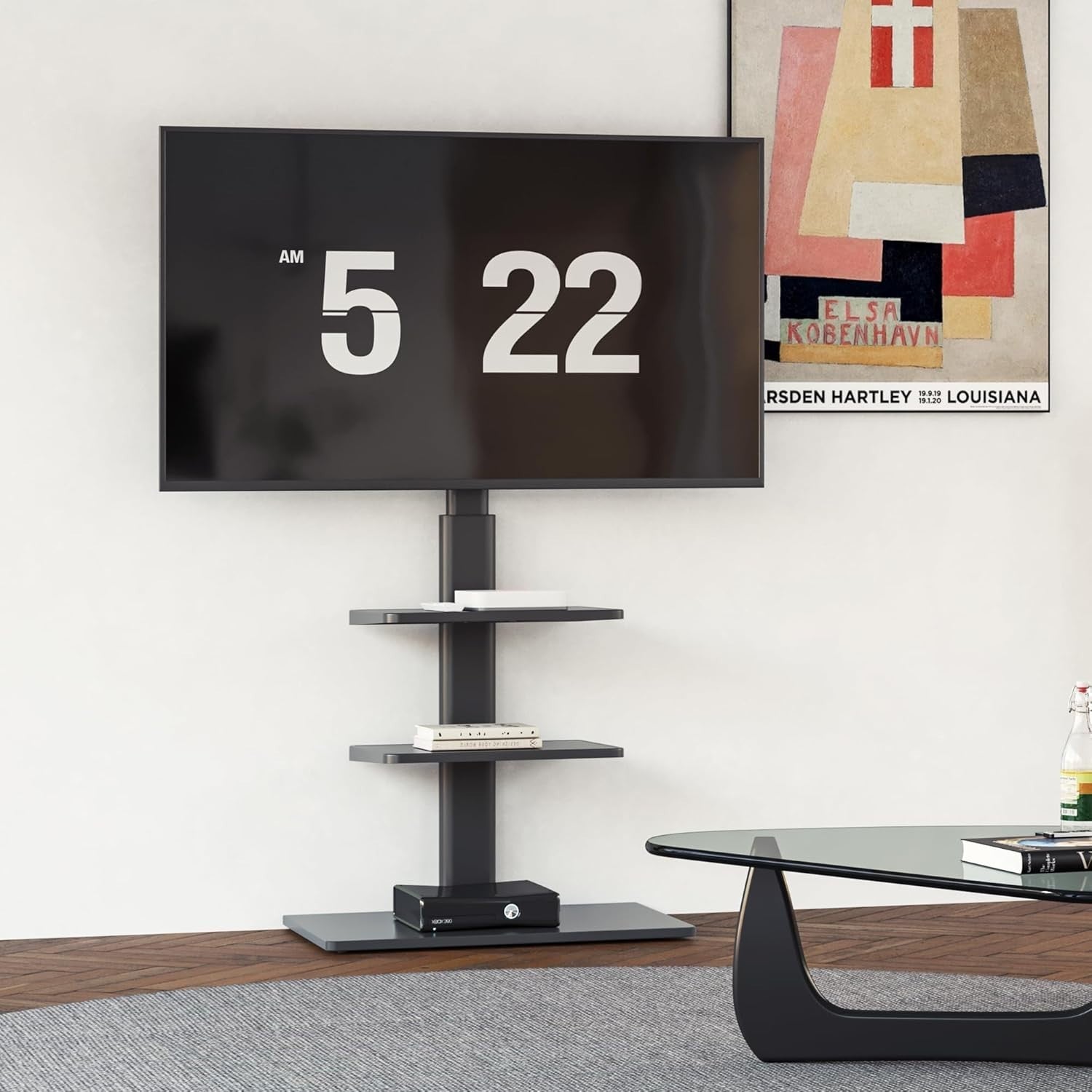 Tall TV Stand 32-60" Floor Mount Swivel Bracket Shelves VESA 30kg