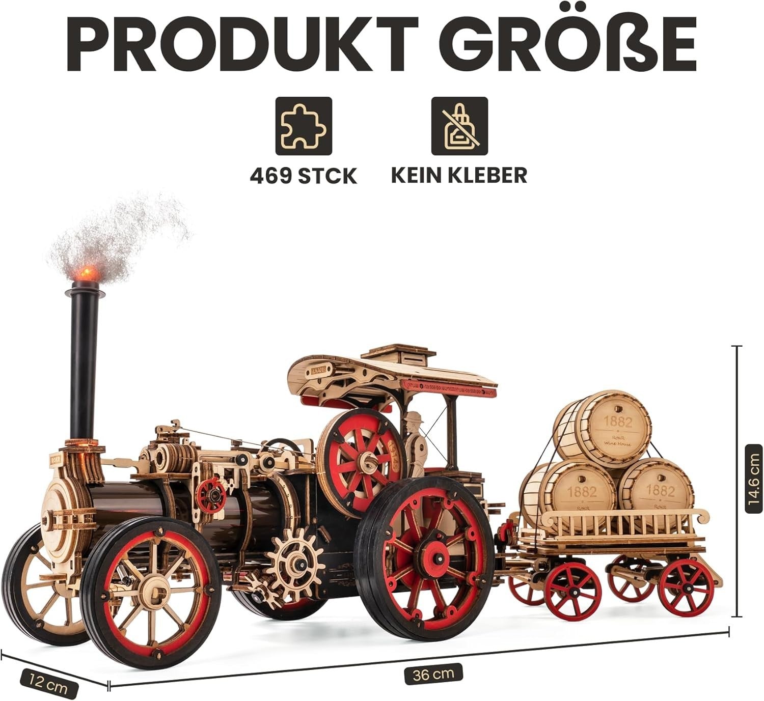 3D Wooden Steam Tractor Model Kit with Moving Parts – Vintage Gift