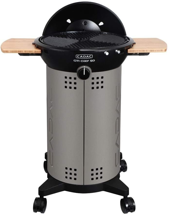 Gas BBQ Grill with Lid, Side Shelves & Wheeled Stand Outdoor Patio Cooking