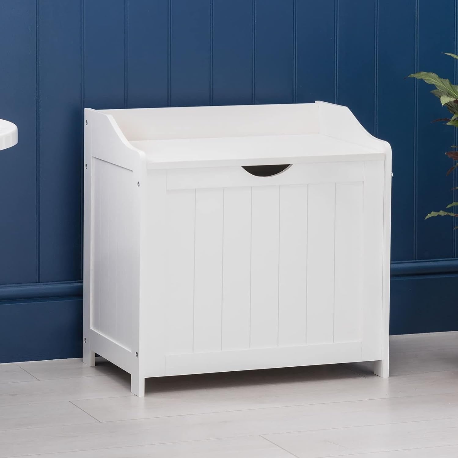 Wooden Laundry Storage Box Bathroom Hamper Cabinet Linen Clothes Chest White