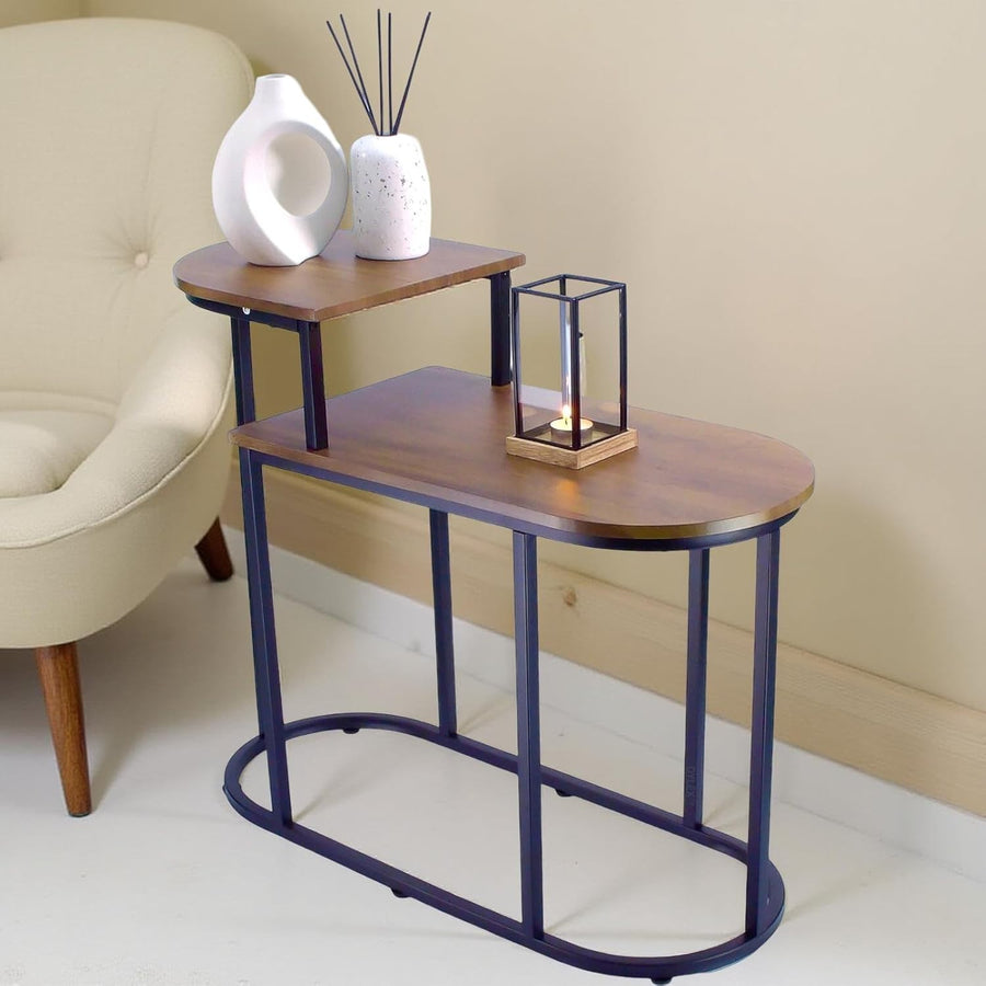 Modern 2-Tier Side Table with Rustic Oak Finish – Spacious Storage & Fully Assem