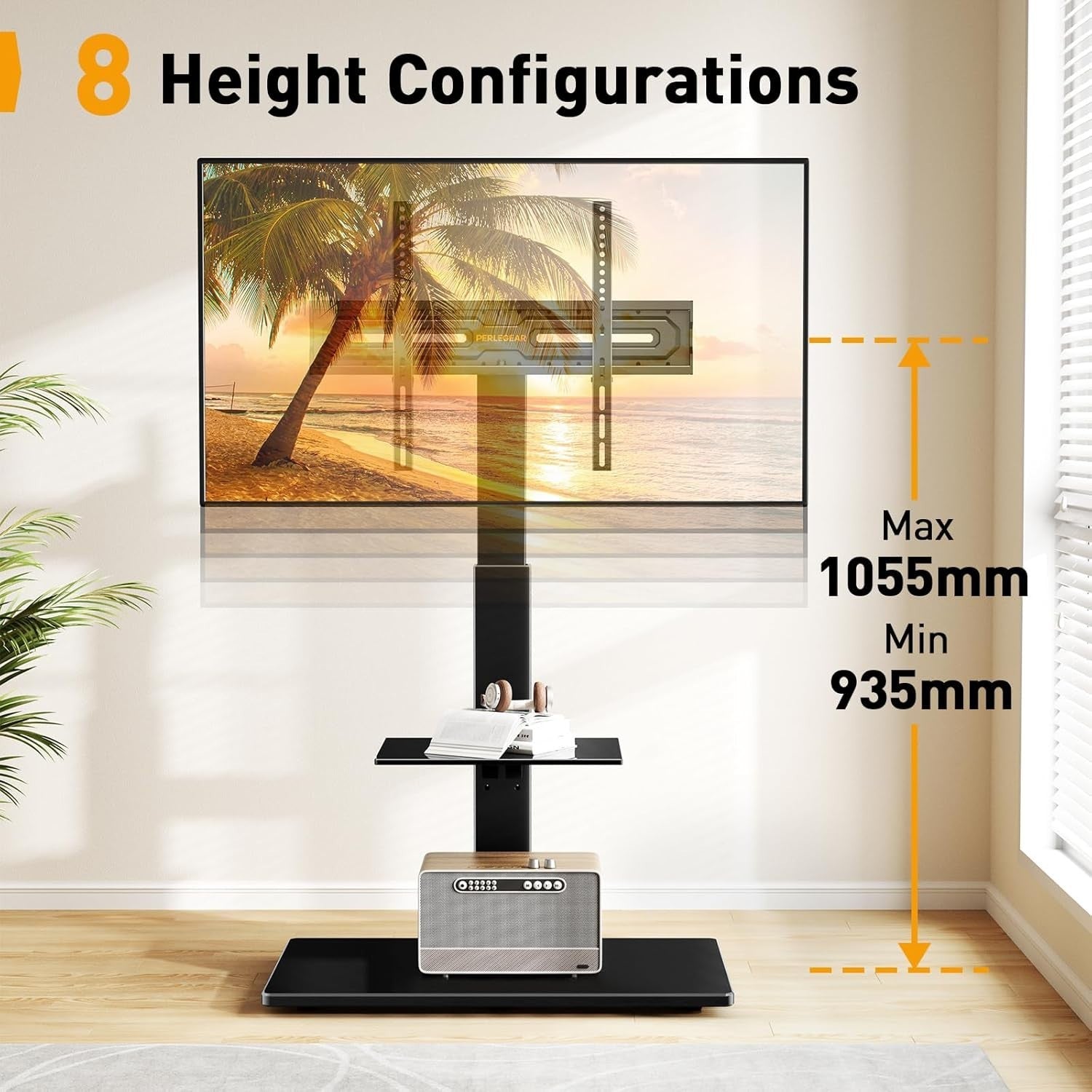 Adjustable TV Floor Stand 30-70” Tilt Swivel Max 50kg VESA 600x400mm Shelf