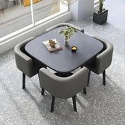 Modern 5-Piece Grey Dining Table Set with 4 Faux Leather Chairs, Compact Size