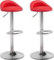 Red Faux Leather Bar Stool Set of 2 Round Armless Adjustable Swivel Chairs