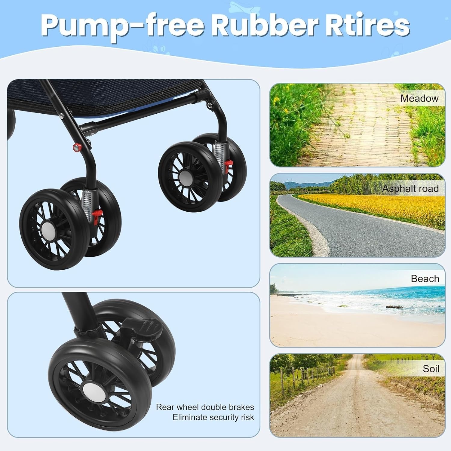 Pet Stroller for Dogs & Cats 4 Wheel Foldable Travel Pram Brake