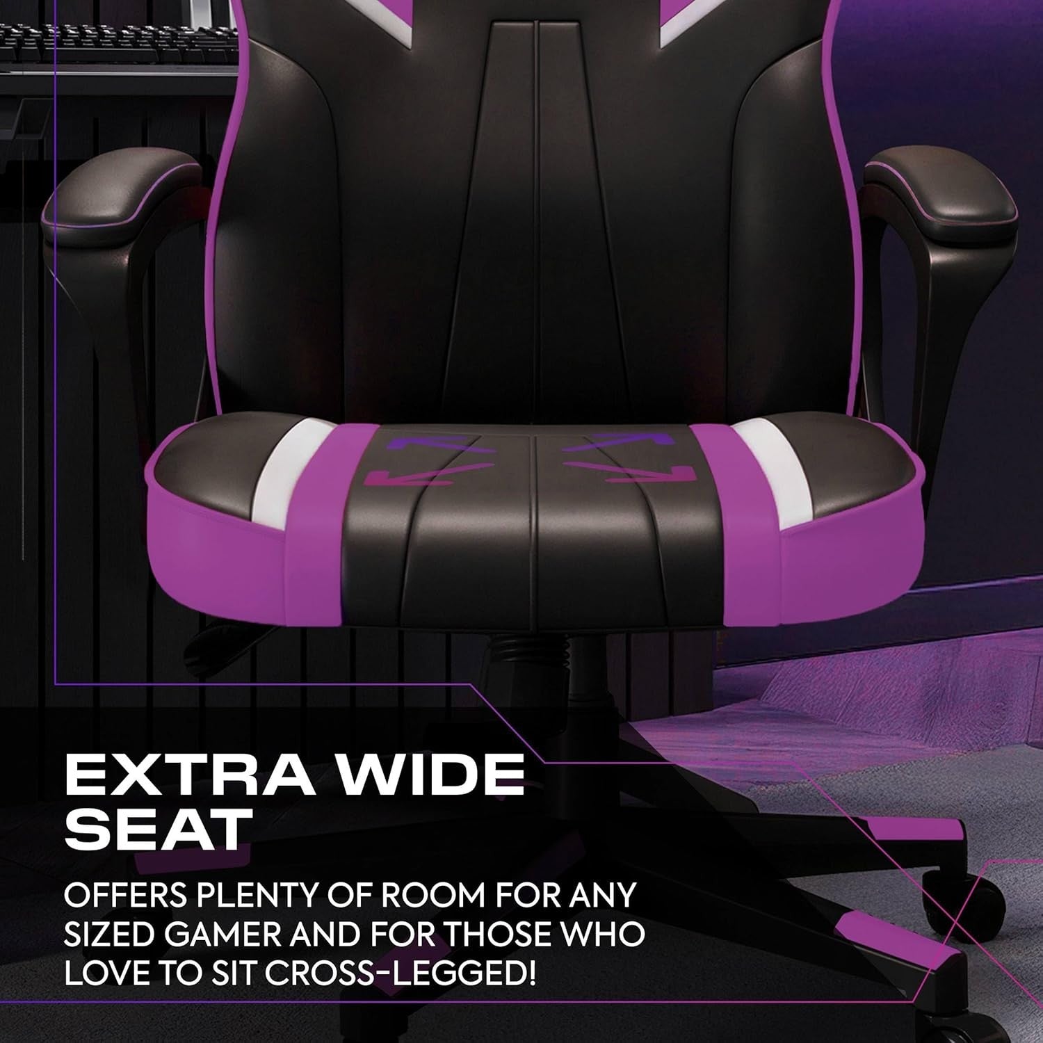 Ergonomic Gaming Chair High Back Wide Seat Purple