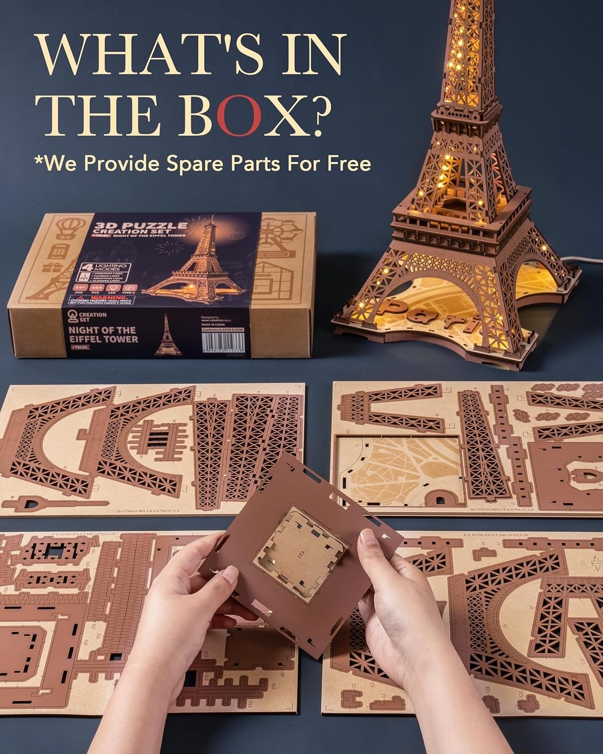 3D Eiffel Tower Puzzle with Lights DIY Model Kit for Adults & Kids
