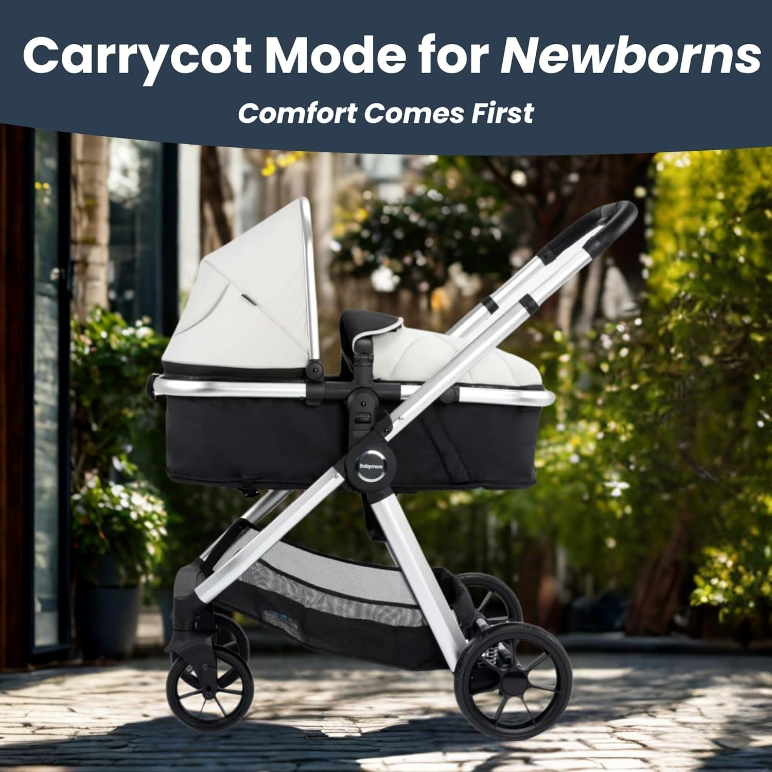 Silver 2 in 1 Baby Pram Pushchair Lightweight Foldable Carrycot