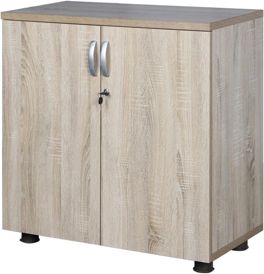 Oak Effect Lockable Office Cupboard Storage Cabinet with Shelf