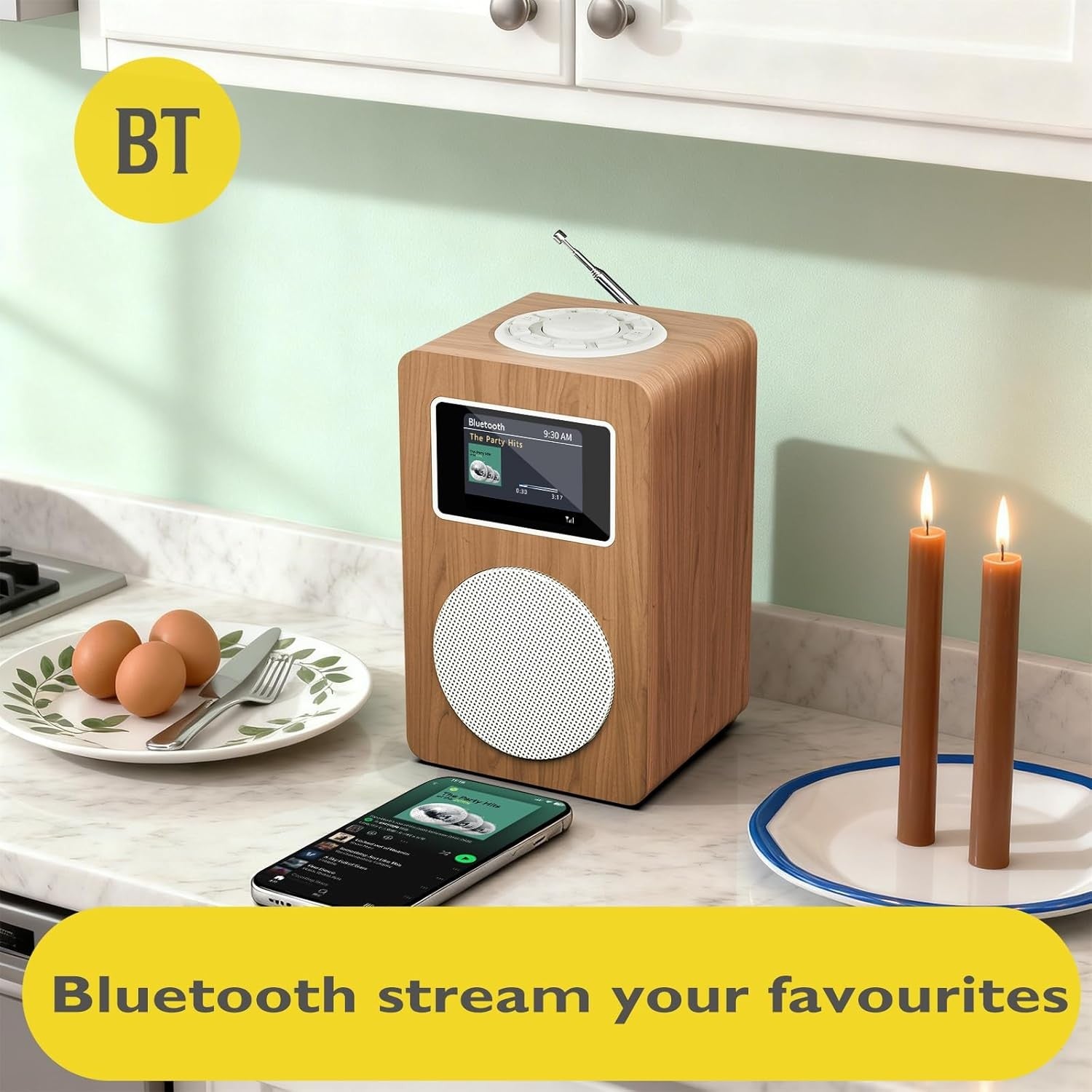 DAB+ Digital Radio Alarm Clock Bluetooth FM Dual Alarm Colour Display