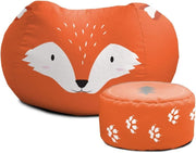 Kids Fox Bean Bag Chair with Footstool | Toddler Safe Seat Playroom