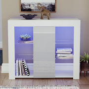LED Sideboard Cabinet High Gloss Grey White Modern Storage Unit RGB