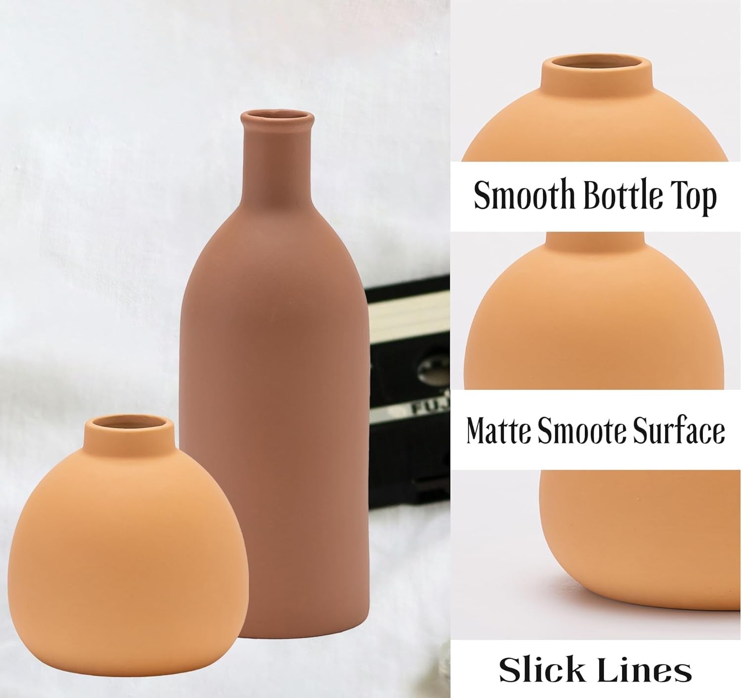 Ceramic Vase Set 3 Modern Boho Decor Pampas Grass Table Shelf