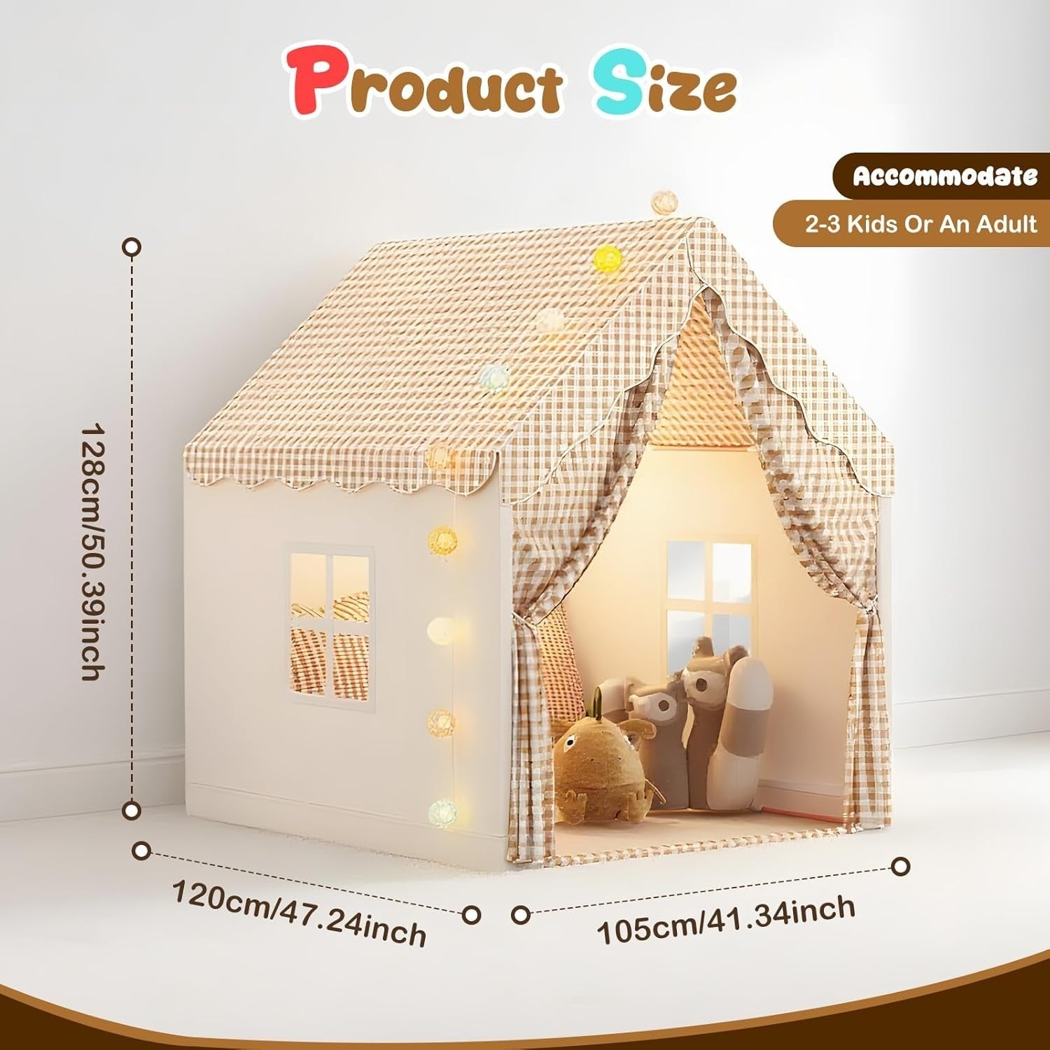 Neutral Kids Play Tent w Lights Foldable Indoor Outdoor Playhouse