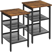Set of 2 Industrial Bedside Tables with Shelves, Rustic Wood Side Tables