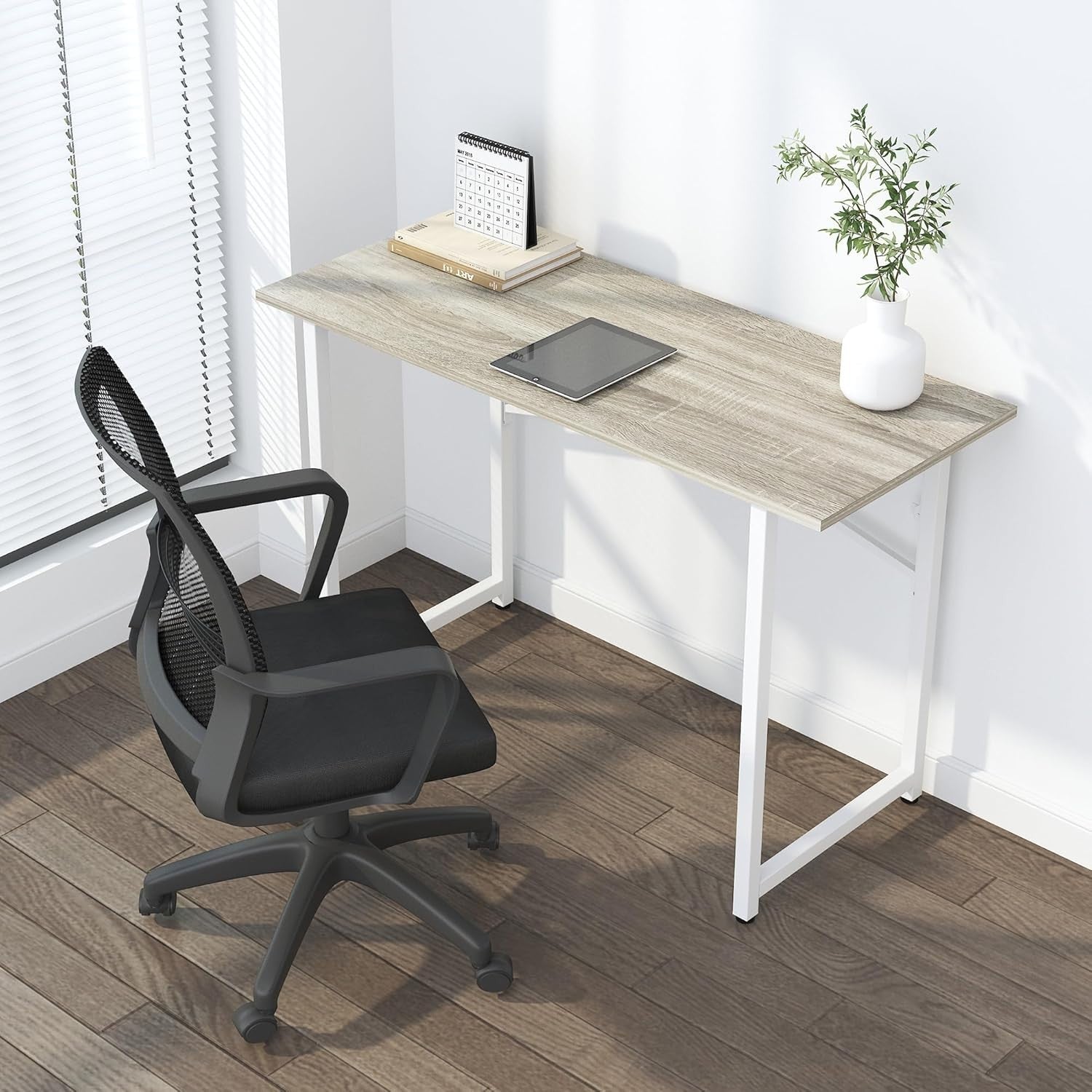 Beige Folding Desk 120cm No Assembly Required Home Office Computer Table