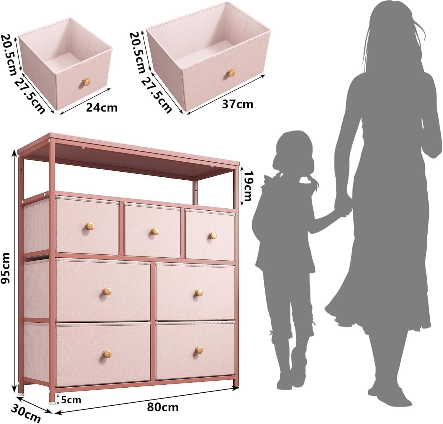 Tall Pink Chest of Drawers Fabric Storage Unit 7 Drawer Bedroom Organiser