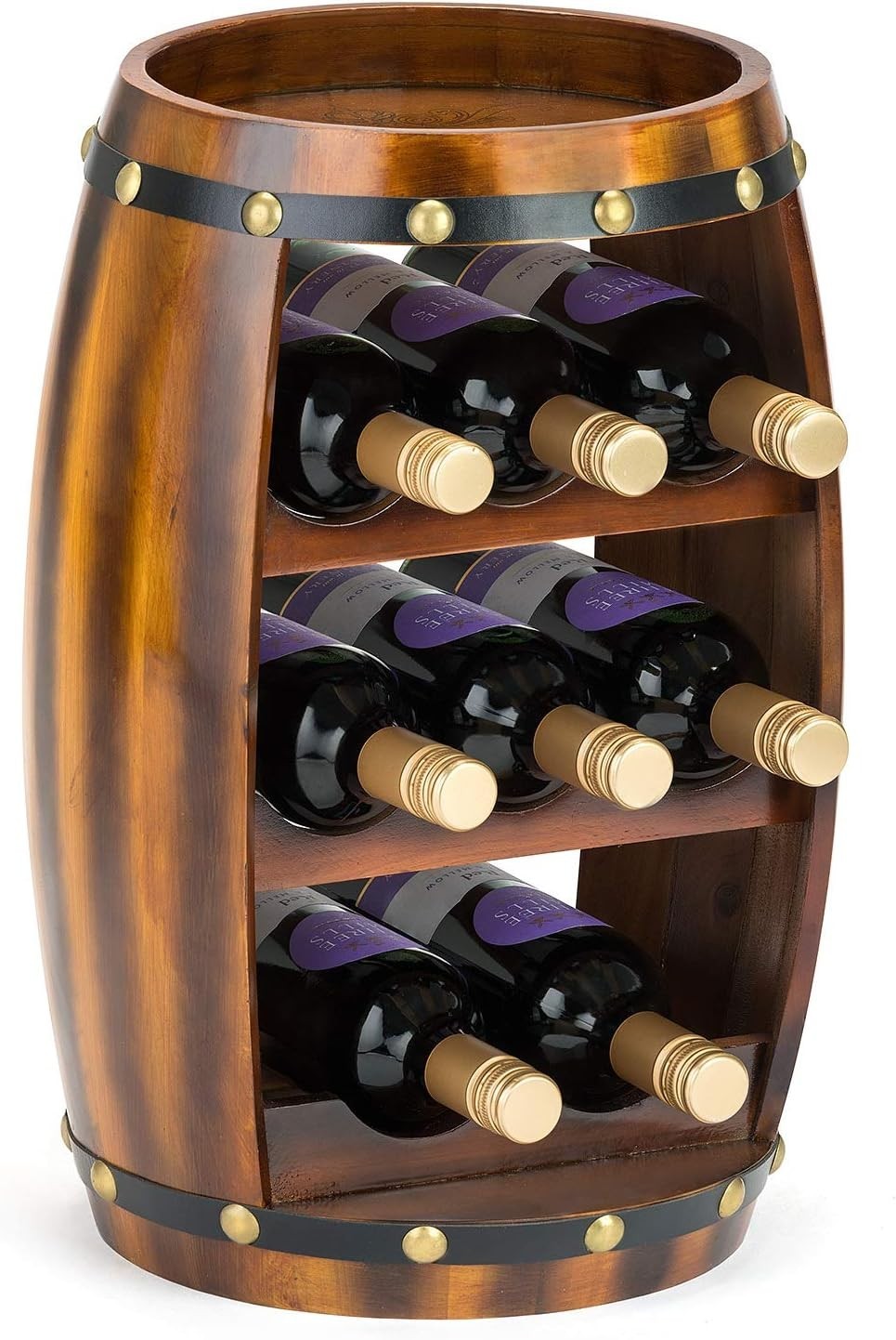Rustic Wooden Wine Barrel Rack 8 Bottle Holder Free Standing Home Bar Storage