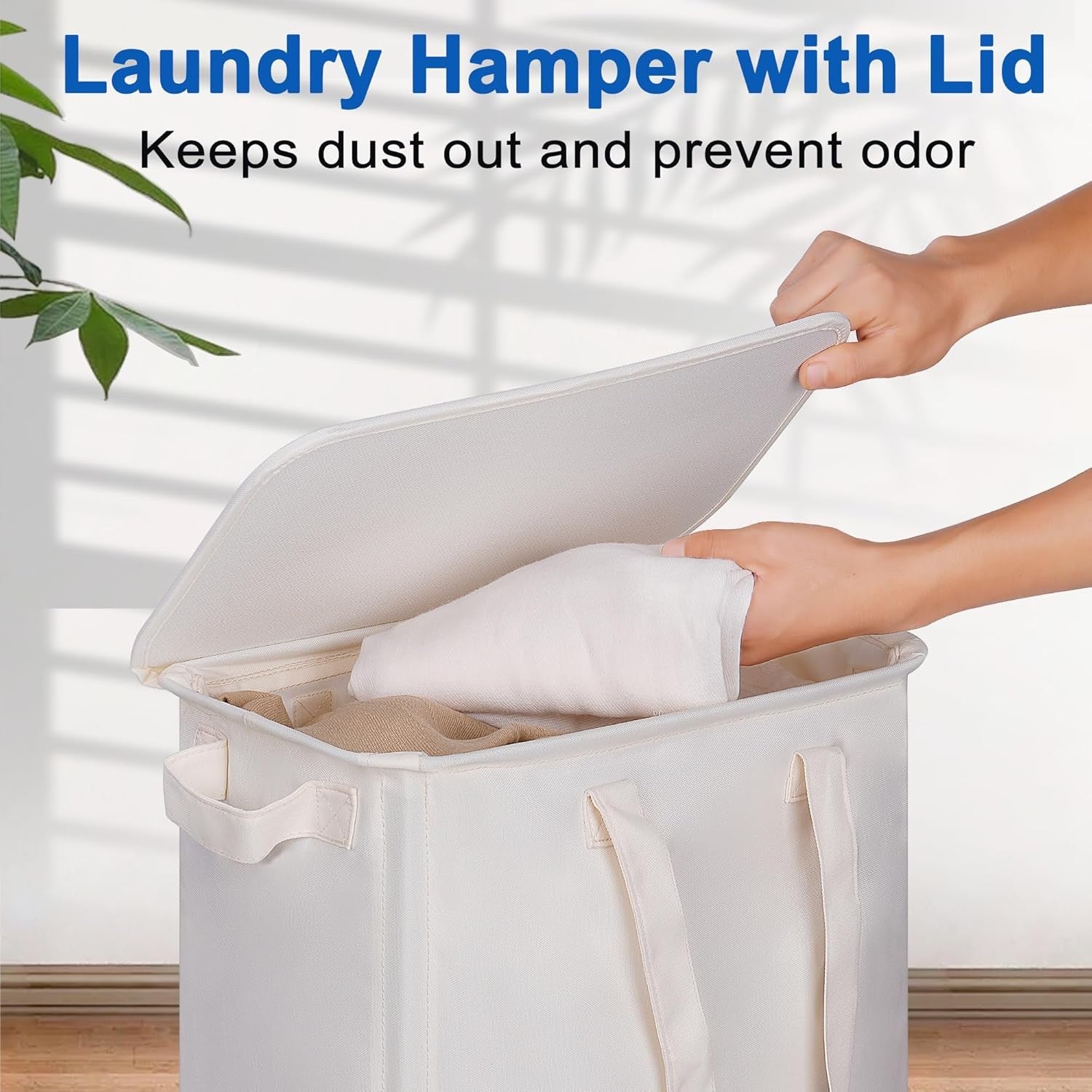 Slim 55L Laundry Hamper with Lid & Wheels – Narrow Rolling Clothes Basket for Sm