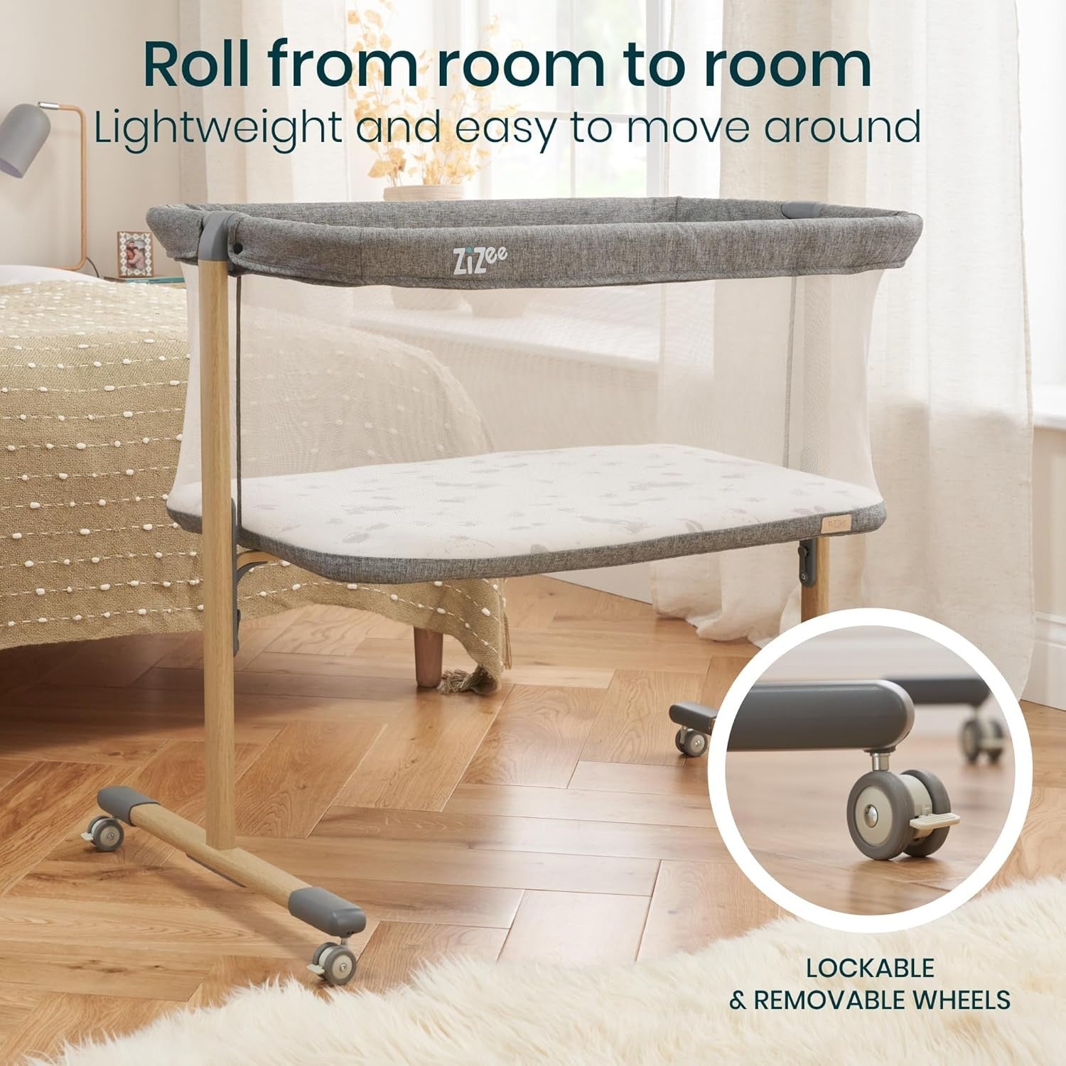 Rocking Baby Crib with Mesh Breathable Bassinet Travel Cot Wheels & Mattress