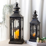 2 Pack Black Vintage Metal Candle Lanterns Indoor Outdoor