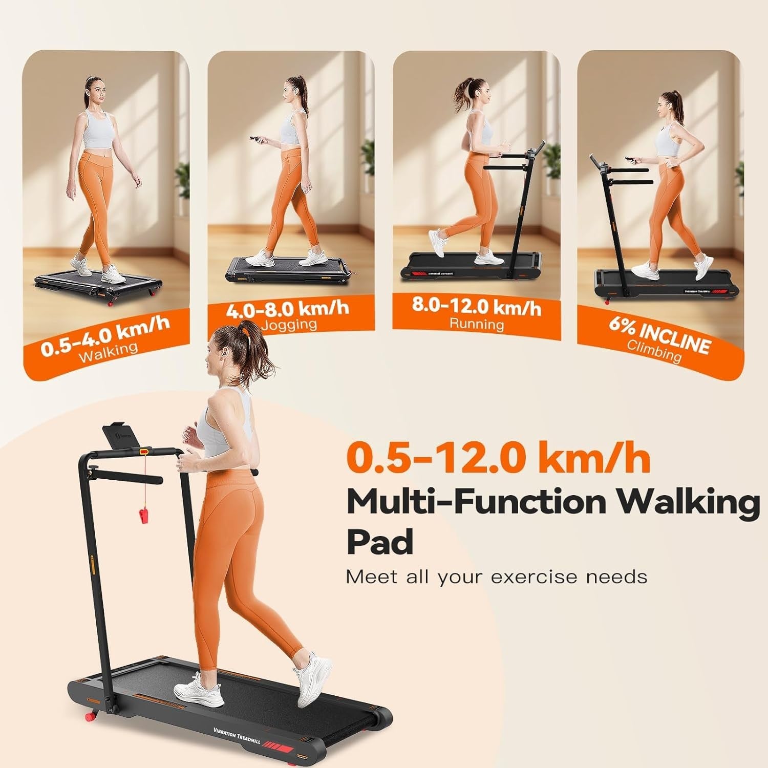4-in-1 Under Desk Treadmill with 6% Incline & Vibration Modes