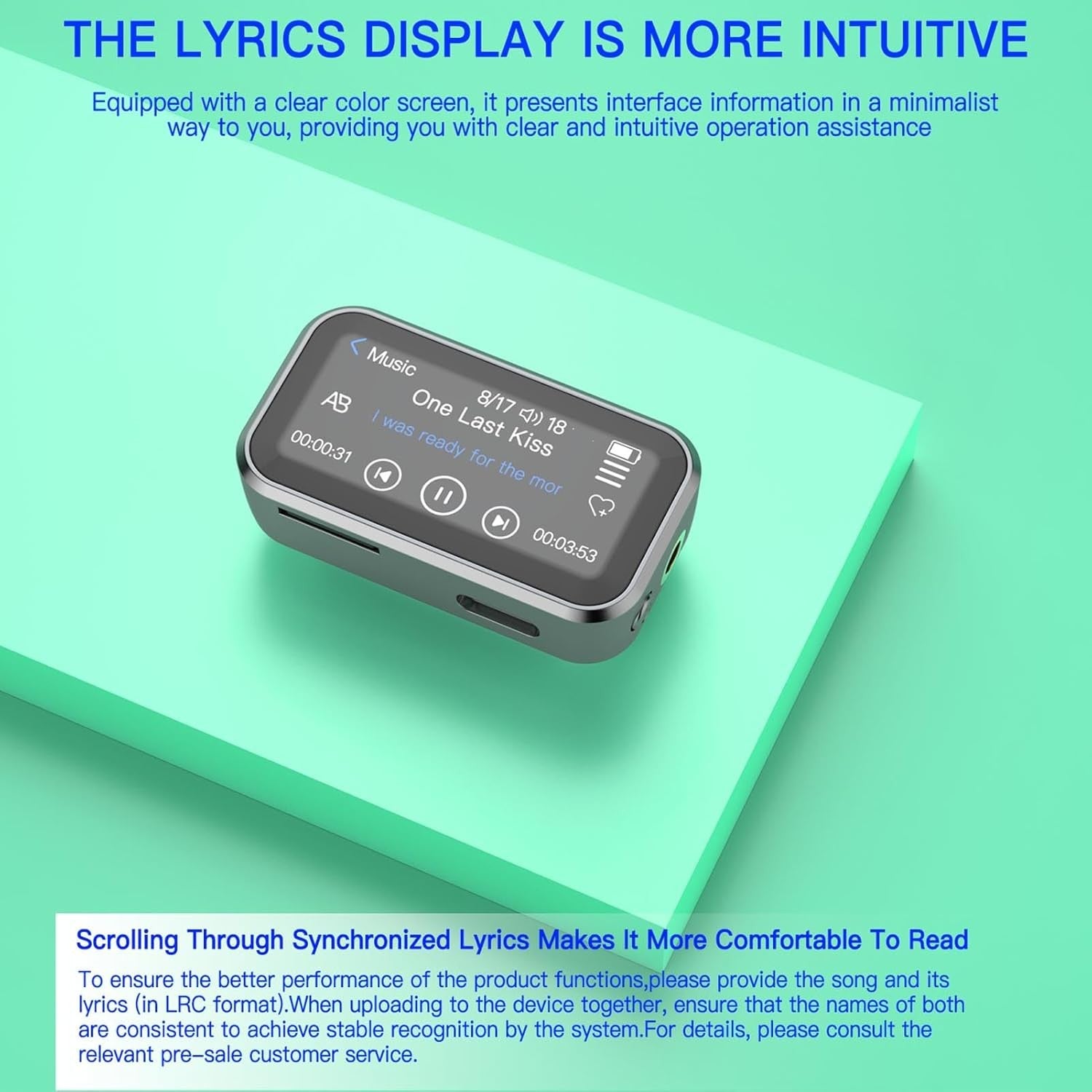 32GB Bluetooth 5.3 MP3 Player 1.47" Touchscreen Clip FM Radio HiFi