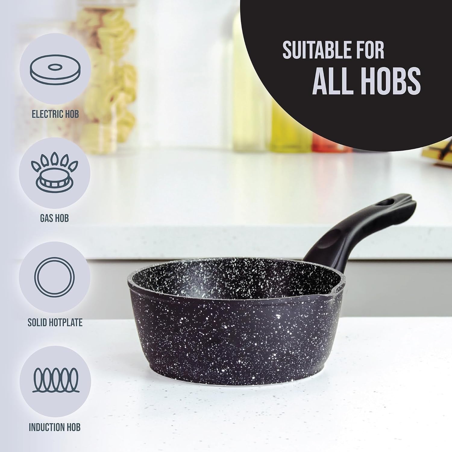 16cm Black Non Stick Milk Pan with Cool Touch Handle Induction Safe