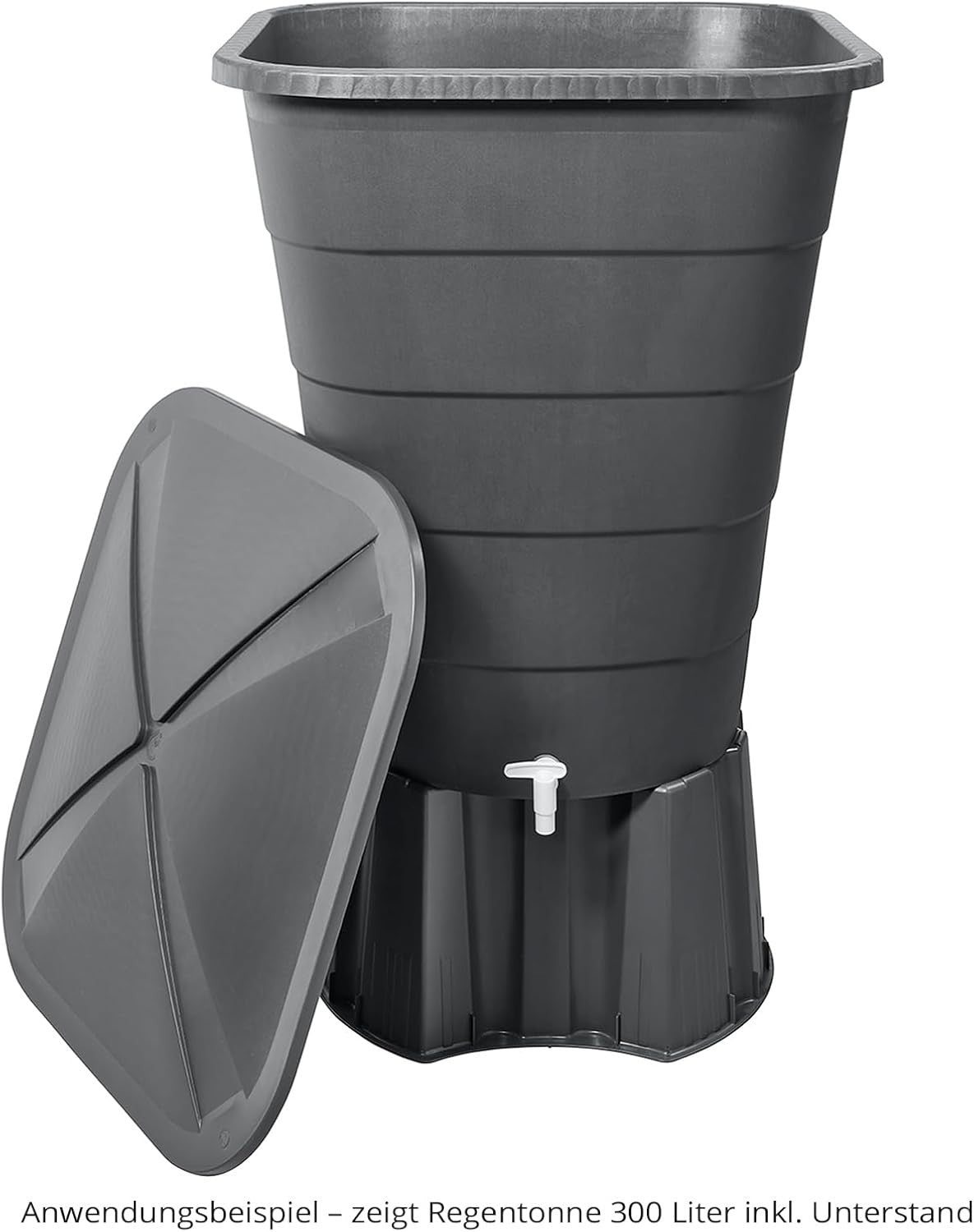 Square Rain Water Butt 300L with Lid & Tap, Corner-Friendly Garden Storage