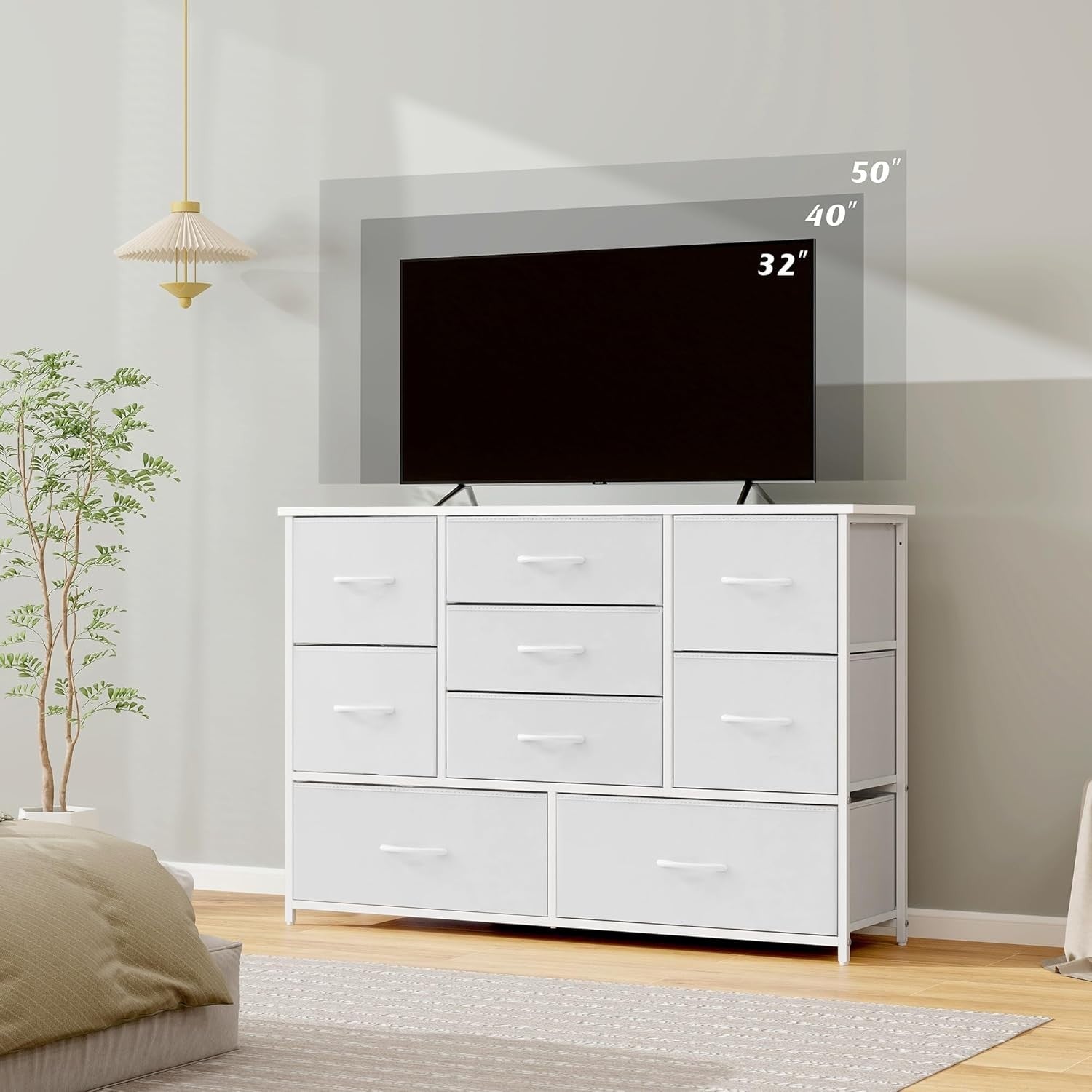 9 Drawer White Chest of Drawers Fabric Organizer Storage Dresser Bedroom TV Stan