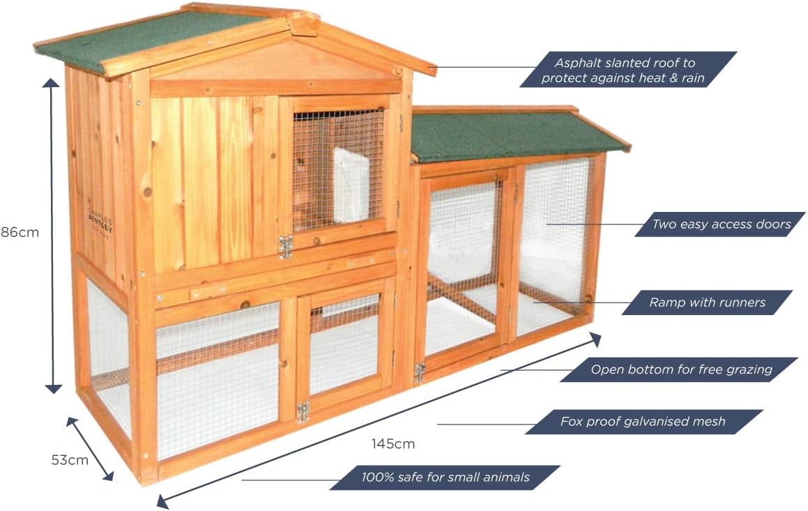 Large Rabbit Hutch with Run Outdoor 2 Tier Wooden Ramp Waterproof