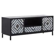Black Geometric TV Unit Cabinet | Modern Boho Media Stand w/ Storage