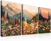 3‑Piece Boho Mountain & Wildflower Framed Wall Art 12×16″ Prints