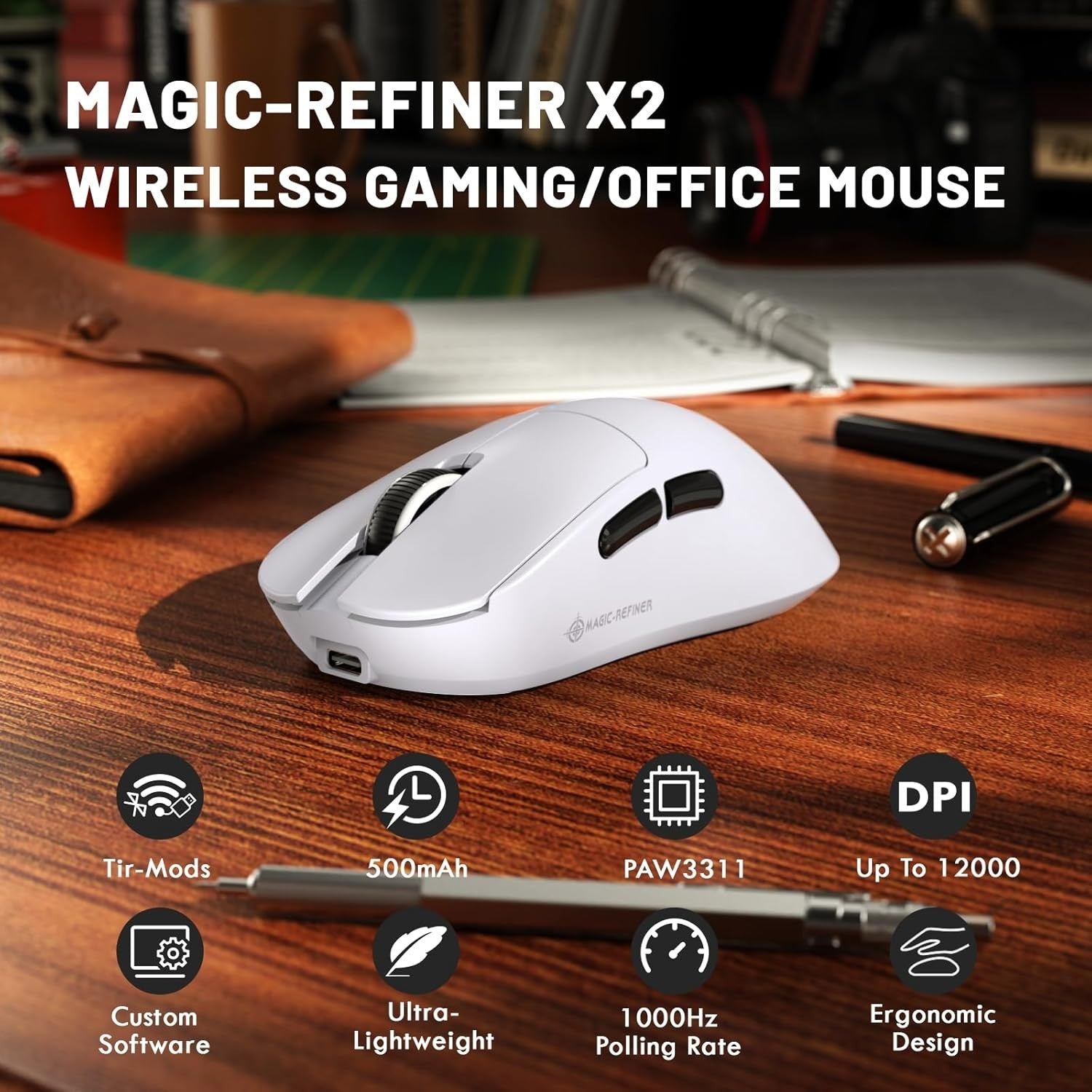 Wireless Gaming Mouse 24000 DPI RGB 2.4G Bluetooth USB Rechargeable
